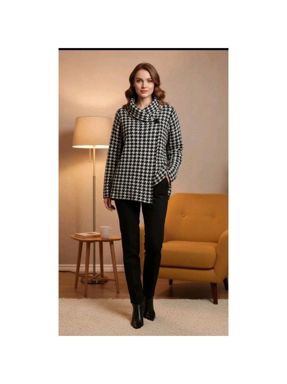 Ellen Tracy Sze M Black White Herringbone Jacket Wool Blend Collar Repaired Flaw